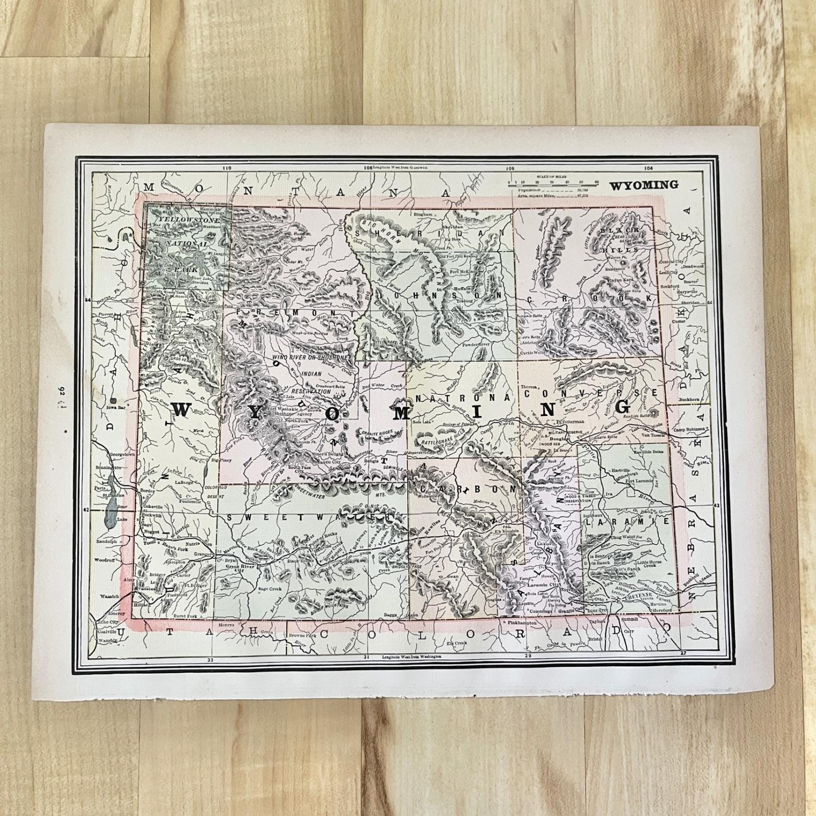 Antique Map of Wyoming 1893 Wall Decor Western Americana Historical Heritage
