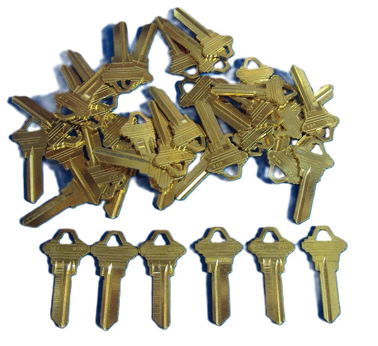 LOT OF FIFTY LOCKSMITH BRASS SC1 KEY BLANKS FITS SCHLAGE USA MADE 50 LOT OF FIFTY LOCKSMITH BRASS SC1 KEY BLANKS FITS SCHLAGE USA MADE 50