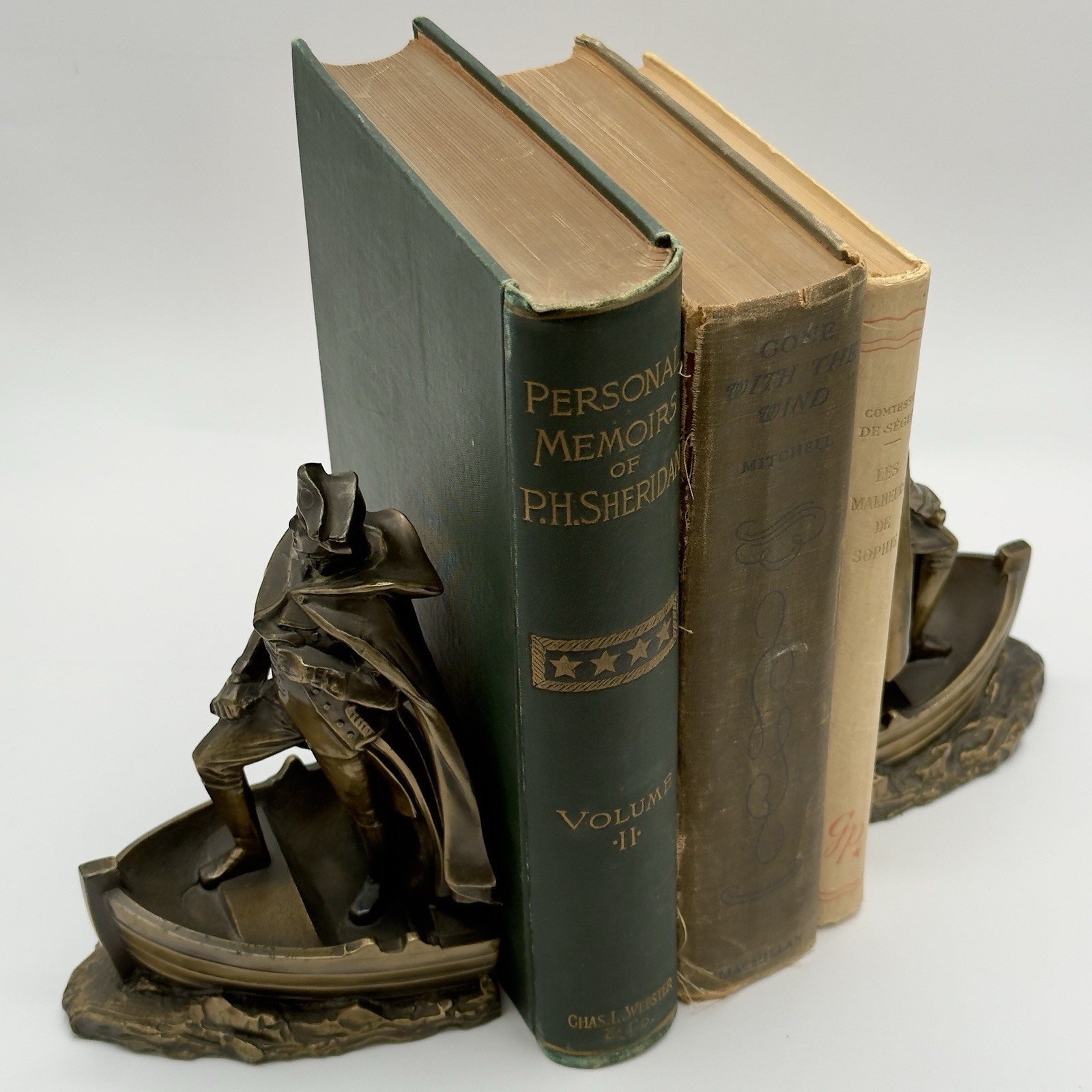 Antique 1932 K&O Co J. Ruhl George Washington Bronze Bookends **(ONE REPAIRED)**