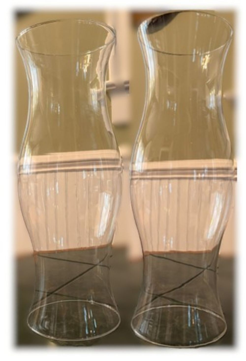 Pr Colonial Williamsburg Style Glass Hurricane Candle Shades Globes-16 ½-16 ¼ T