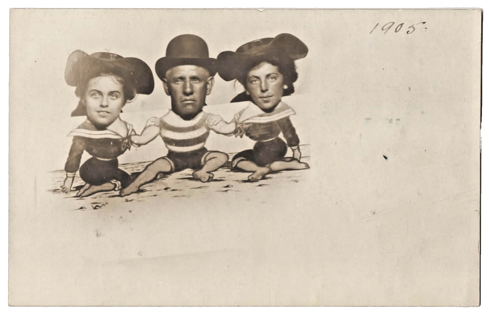 1905~STUDIO PROP REAL PHOTO PC~NOVELTY~EDWARDIAN BEACH BATHING BEAUTIES & MAN 1905~STUDIO PROP REAL PHOTO PC~NOVELTY~EDWARDIAN BEACH BATHING BEAUTIES & MAN