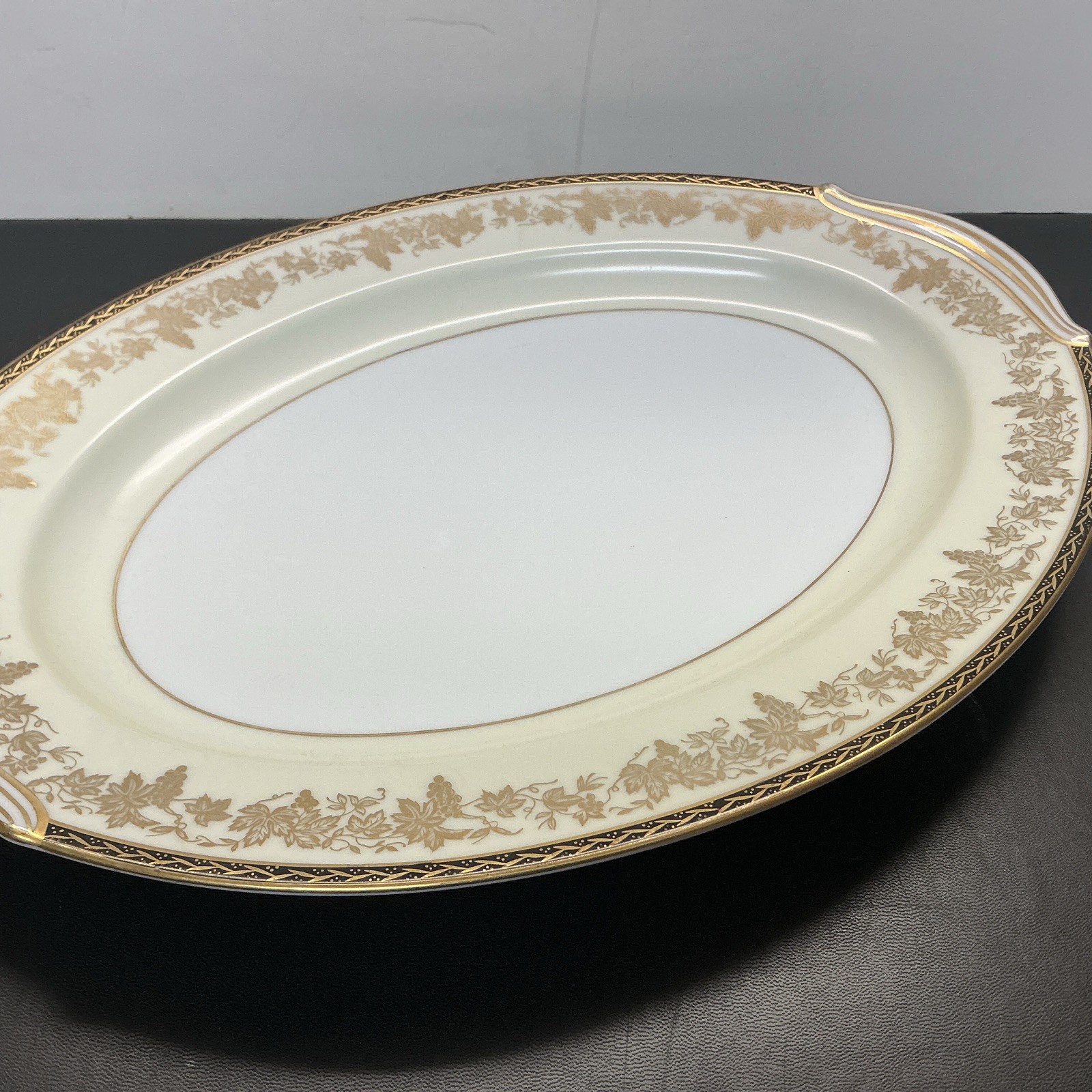 Vintage Noritake Bordeaux 16”Oval Serving Platter Black & Gold Edge