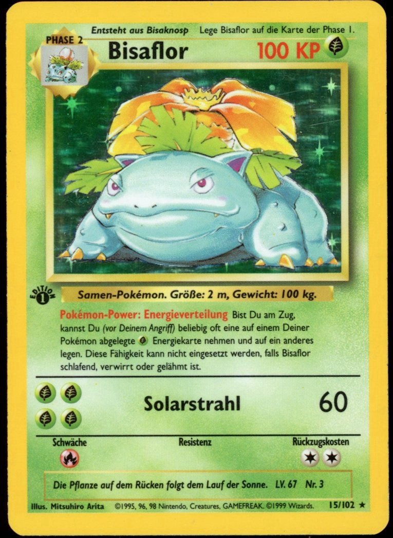1999 Pokemon GERMAN 1st Edition Base Set Bisaflor-Venusaur Holo 15/102 EX