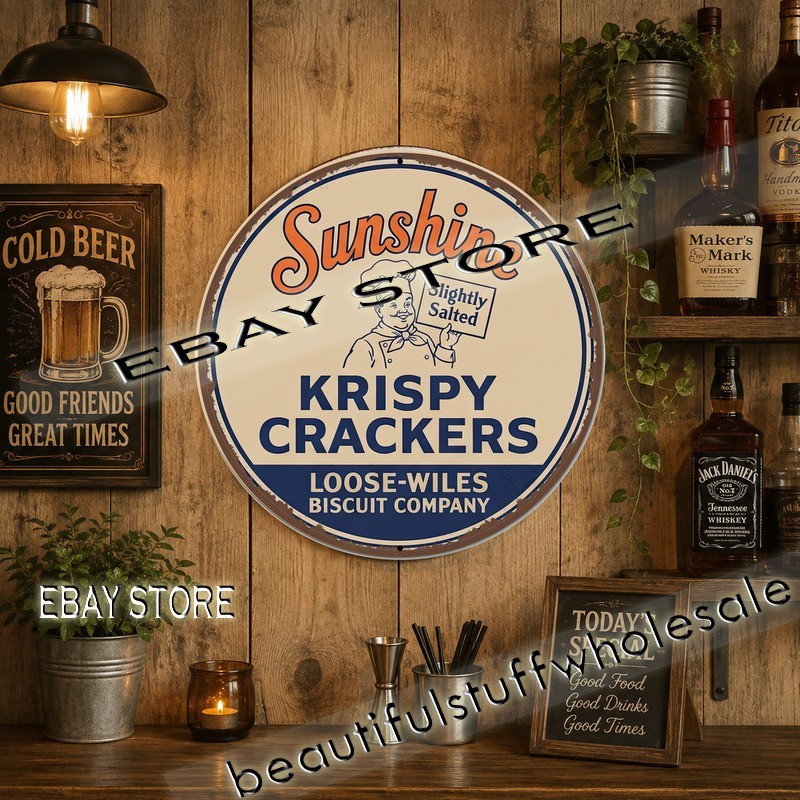 Sunshine Krispy Crackers Loose Wiles Biscuit Company Crackers Tin Sign 12in