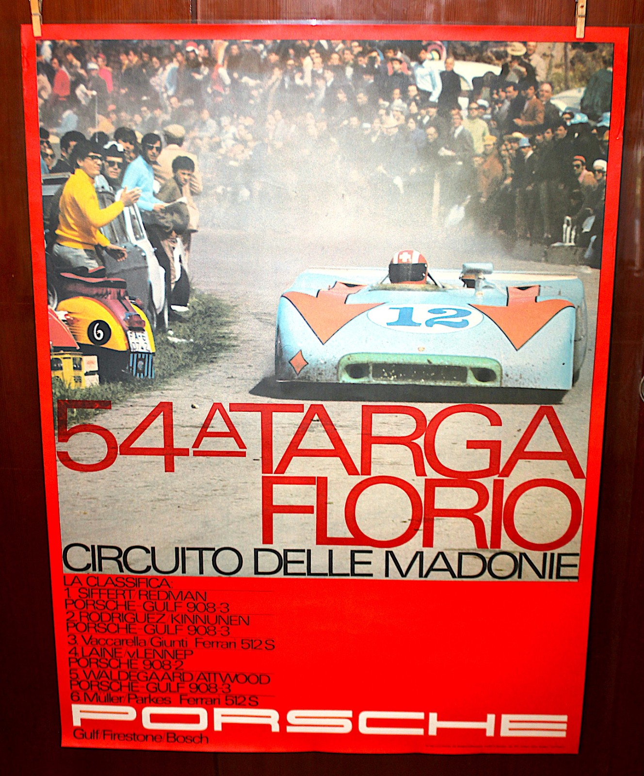 Vintage 1970 Original Porsche 54A Targa Florio Racing Poster Erich Strenger Vintage 1970 Original Porsche 54A Targa Florio Racing Poster Erich Strenger