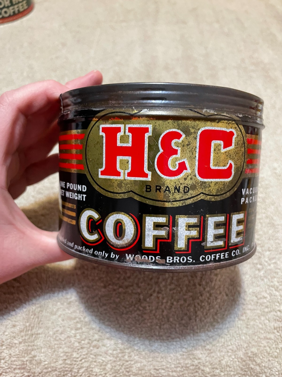 H C Brand Coffee Woods Bros. Coffee Co. Roanoke, VA   Can With No Lid As Seen