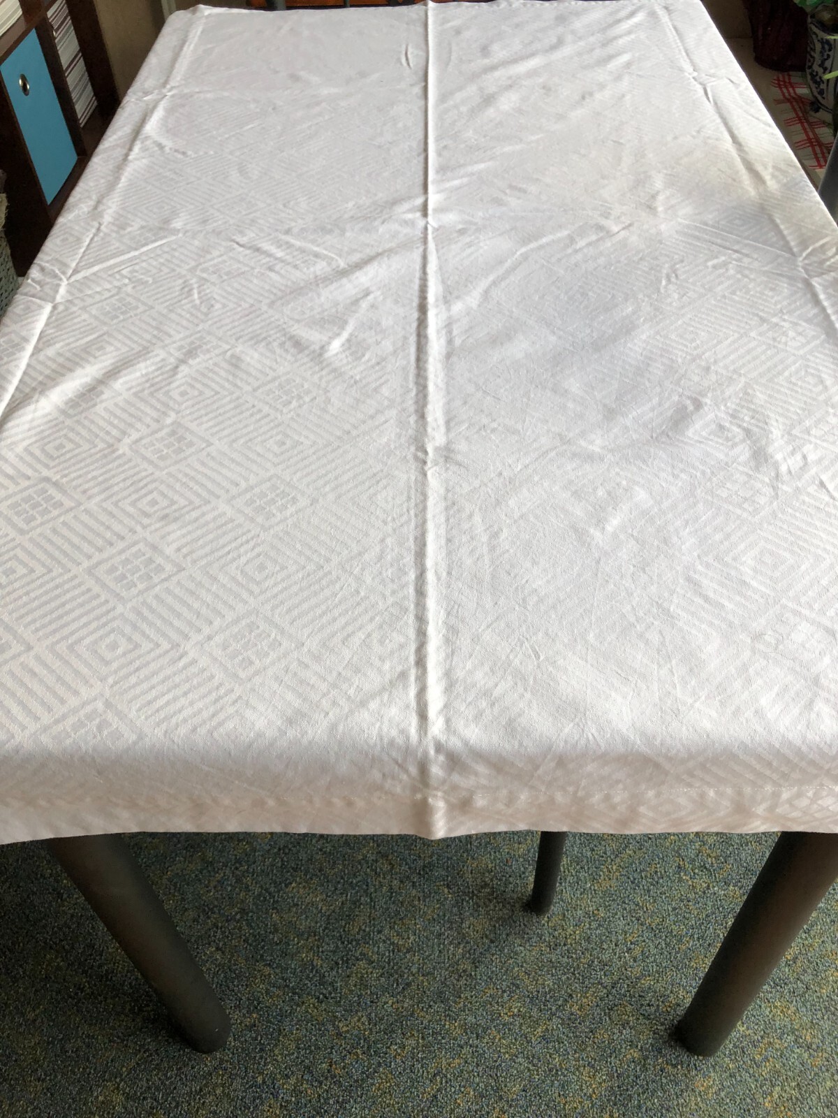 Table Cloth, Geometric Pattern, Heavy Cotton, Washable, 53 x 50.5