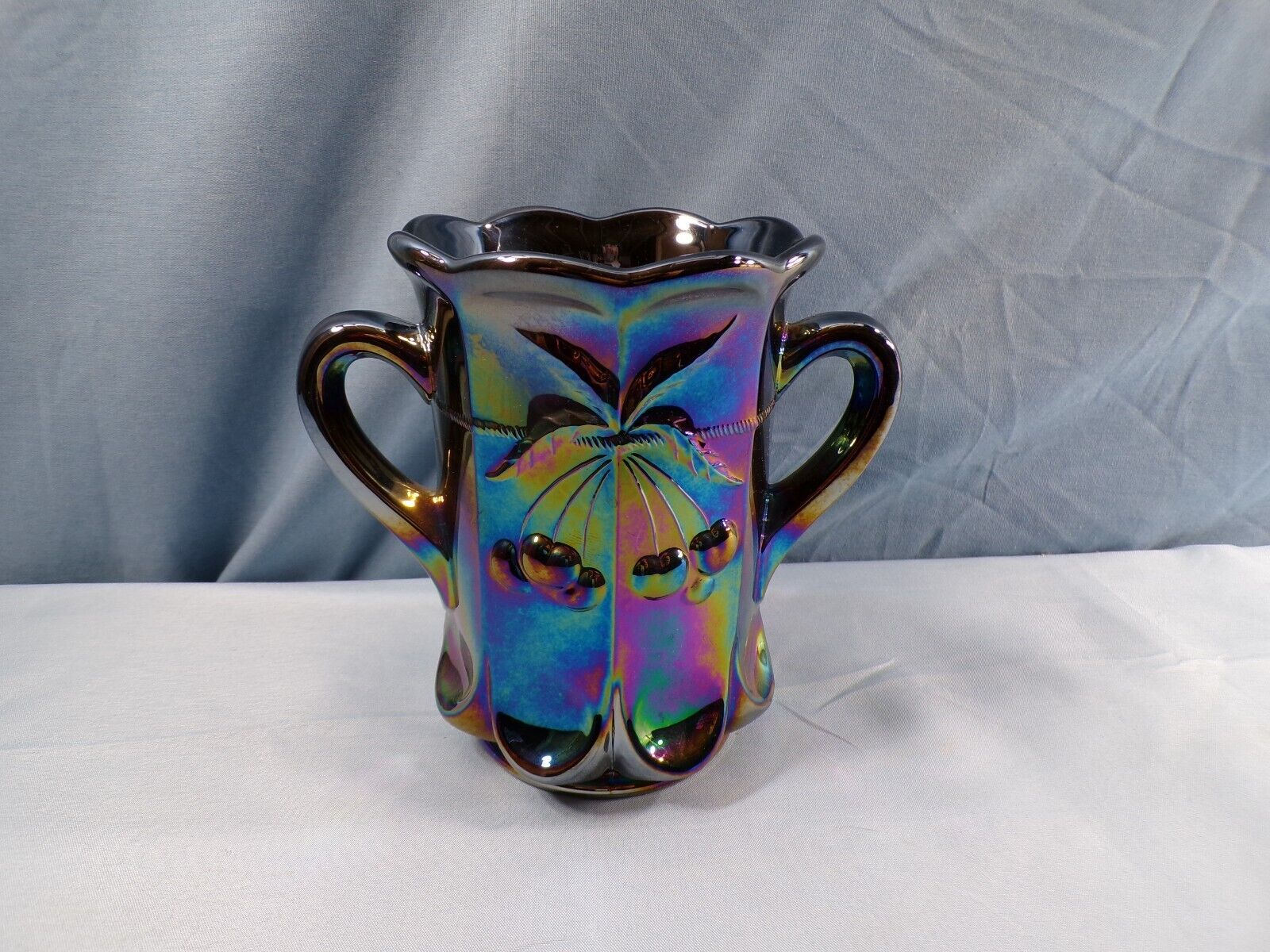 Mosser Amethyst Carnival Glass Cherry & Cable Spooner Vase