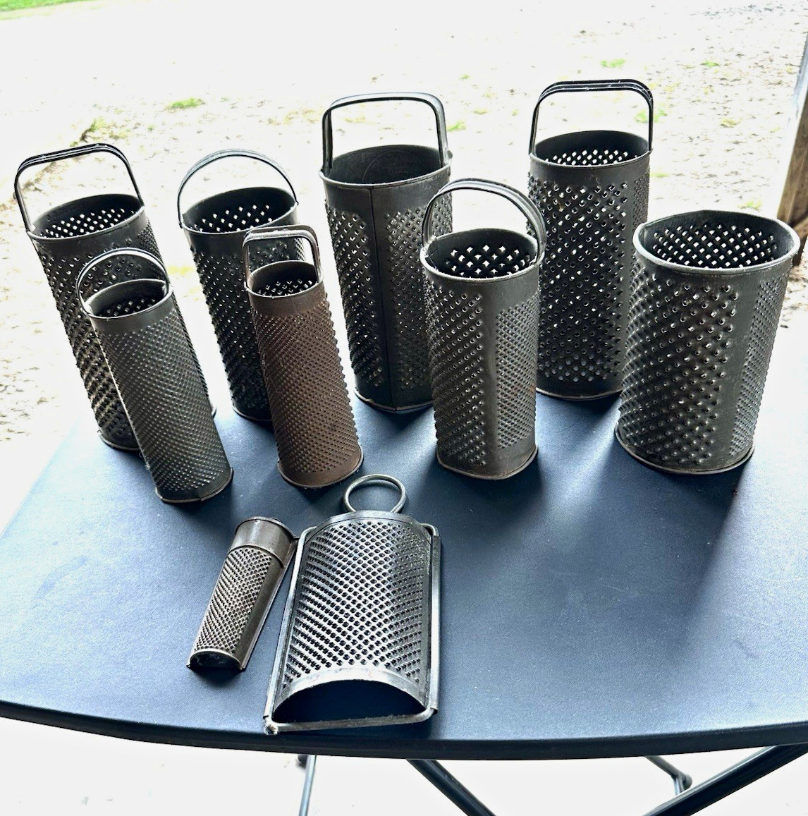 Man City Vintage Metal Cheese Grater Set of 10 Silver Cylindrical w/ Handles