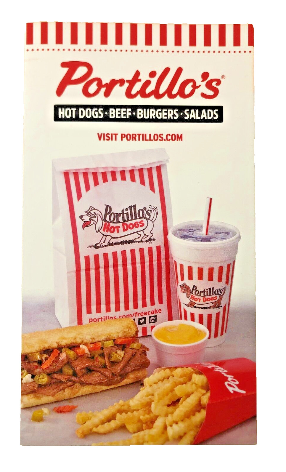Portillo\'s Hot Dogs Beef Restaurant souvenir 6 panel menu 4.5x8.5 