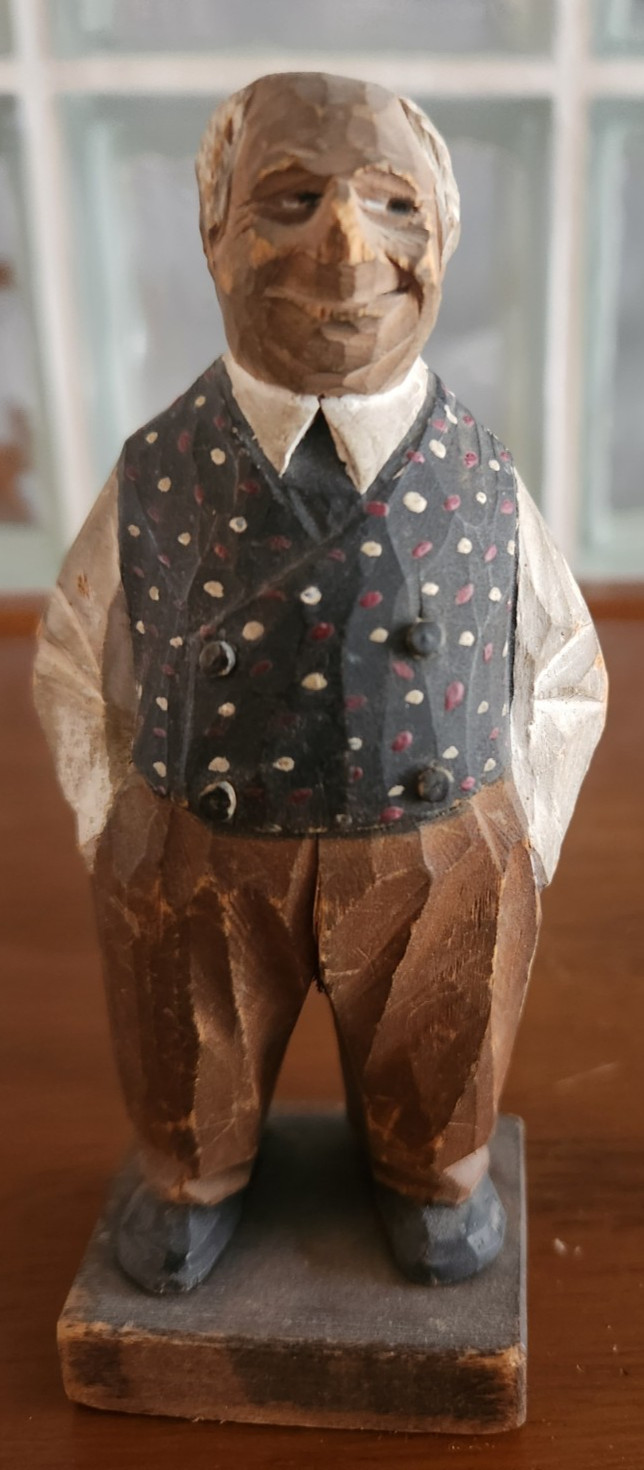 Rare PR Vtg Carved Wood Sculpture Carl Trygg 1887-1954 Hobo Man Woman Hickory