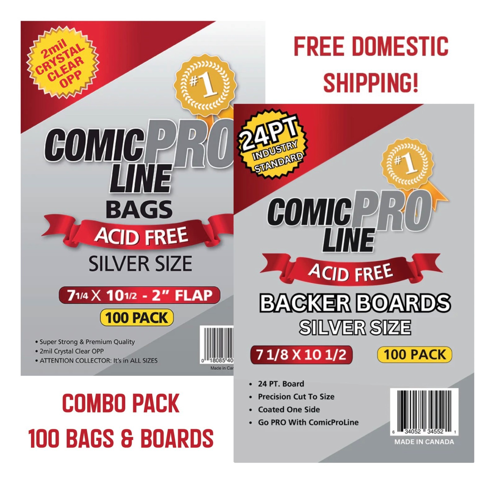 Comic ProLine Bags & Boards 100 Each (Silver Size) Top-Quality - 