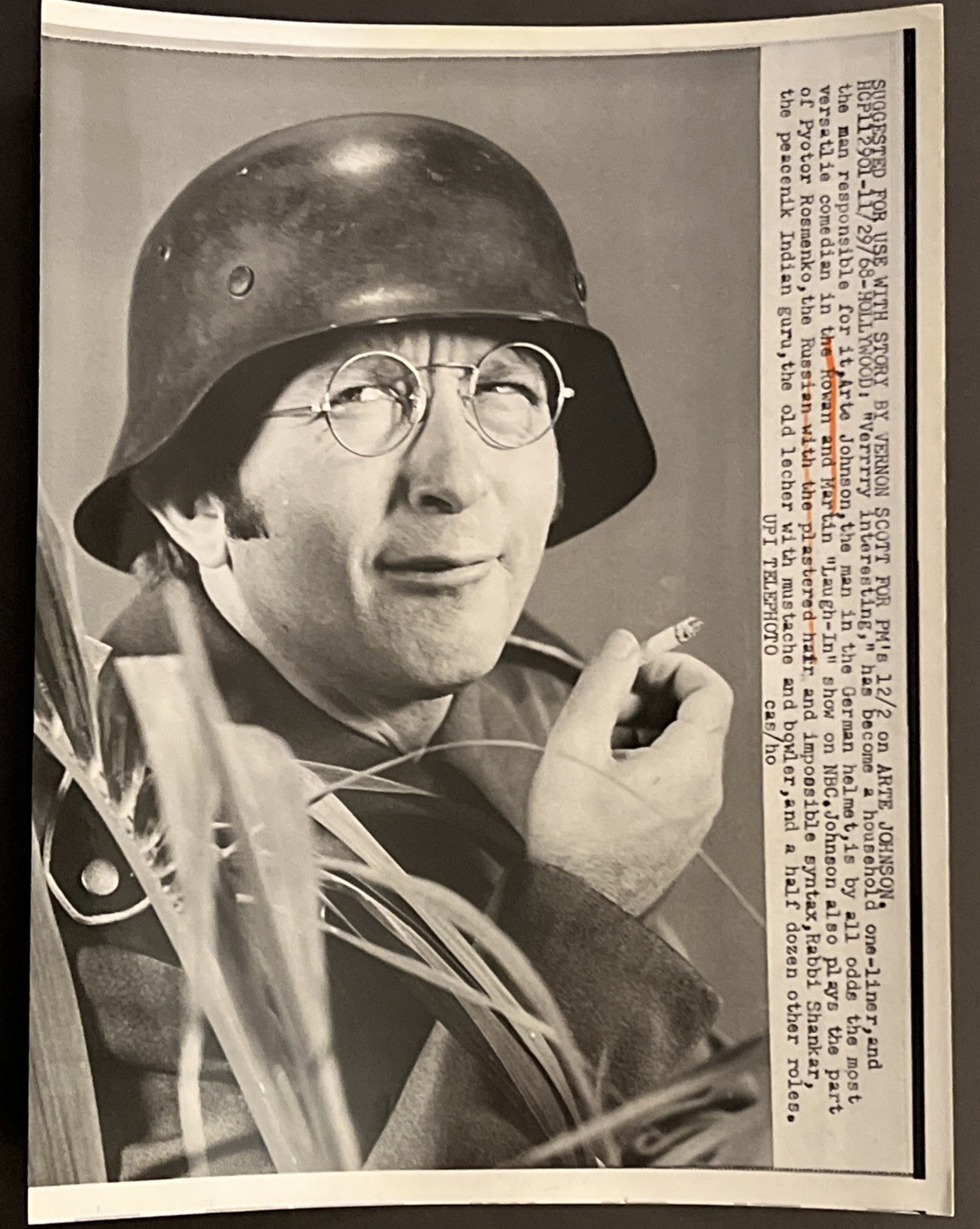 1968 Original UPI Press Photo Arte Johnson Laugh-In Comedy Memorabilia Vintage