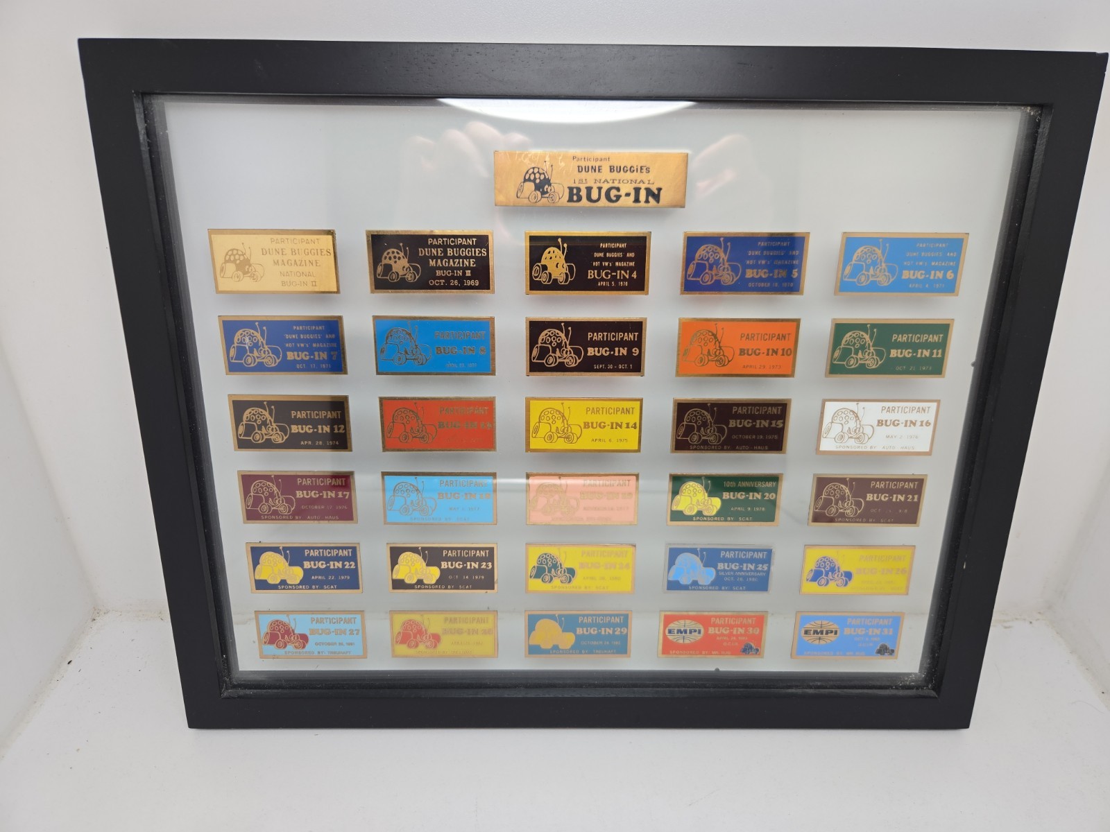 Vintage EMPI Bug In 1968-83 Dashboard Participant Plaque Full Set VW OCI Raceway