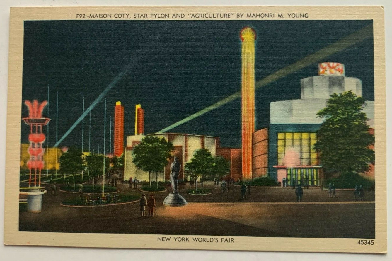 1939 NY Postcard New York World's Fair Maison Coty Pylon 