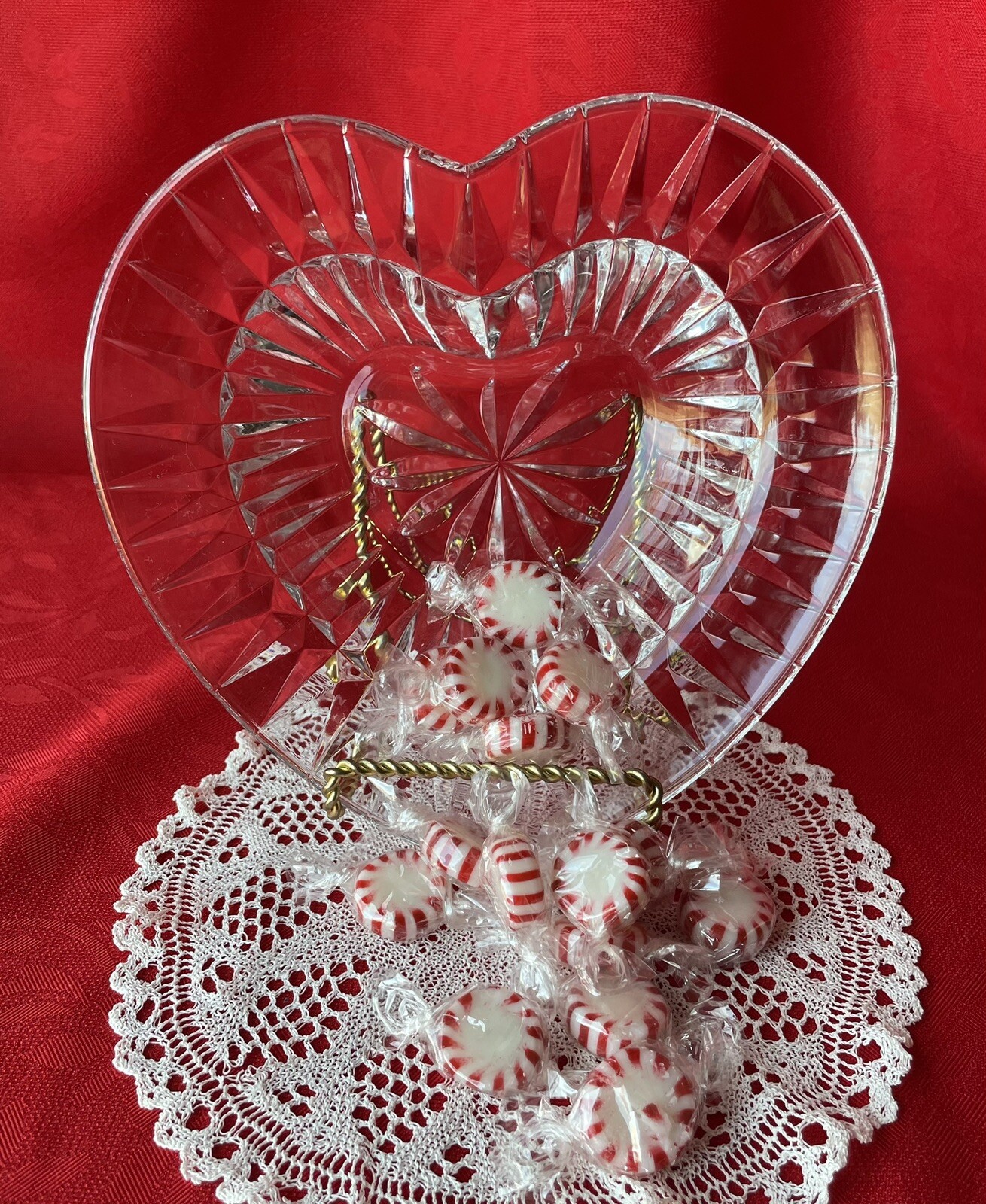 Valentines Heart Shaped Clear  Glass  Pressed Bowl Candy Dish