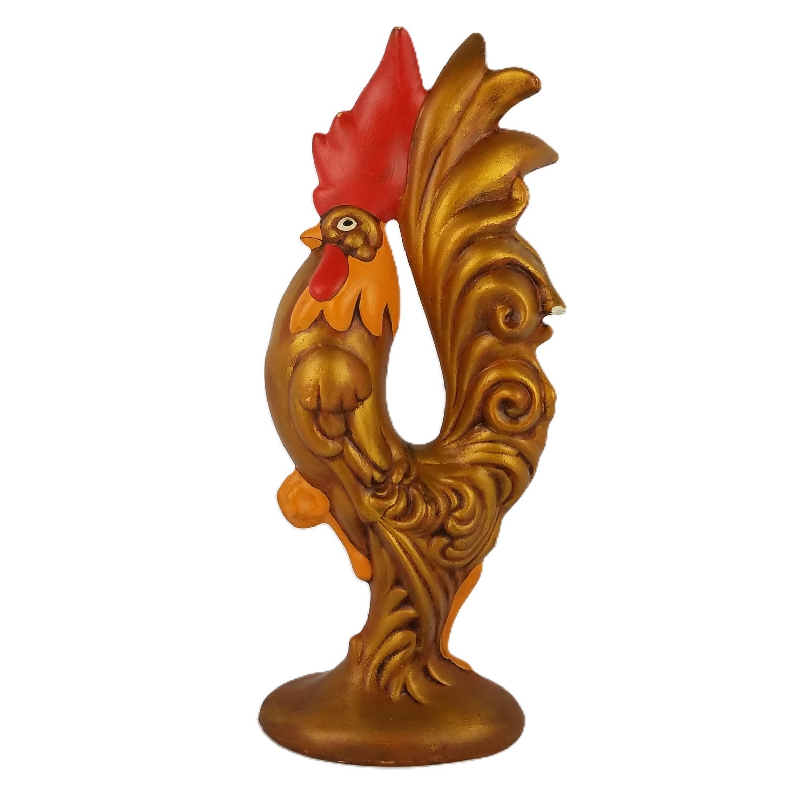 Vtg Prancing Fancy Rooster Figurine Copper Color Ceramic 12\