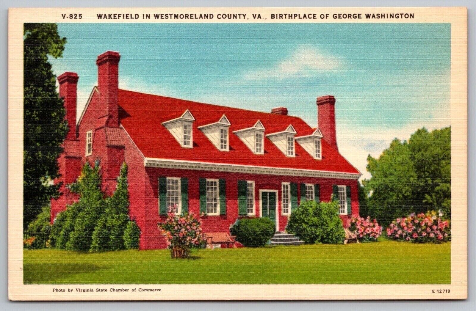 Westmoreland Virginia Wakefield George Washington Birthplace Linen Postcard