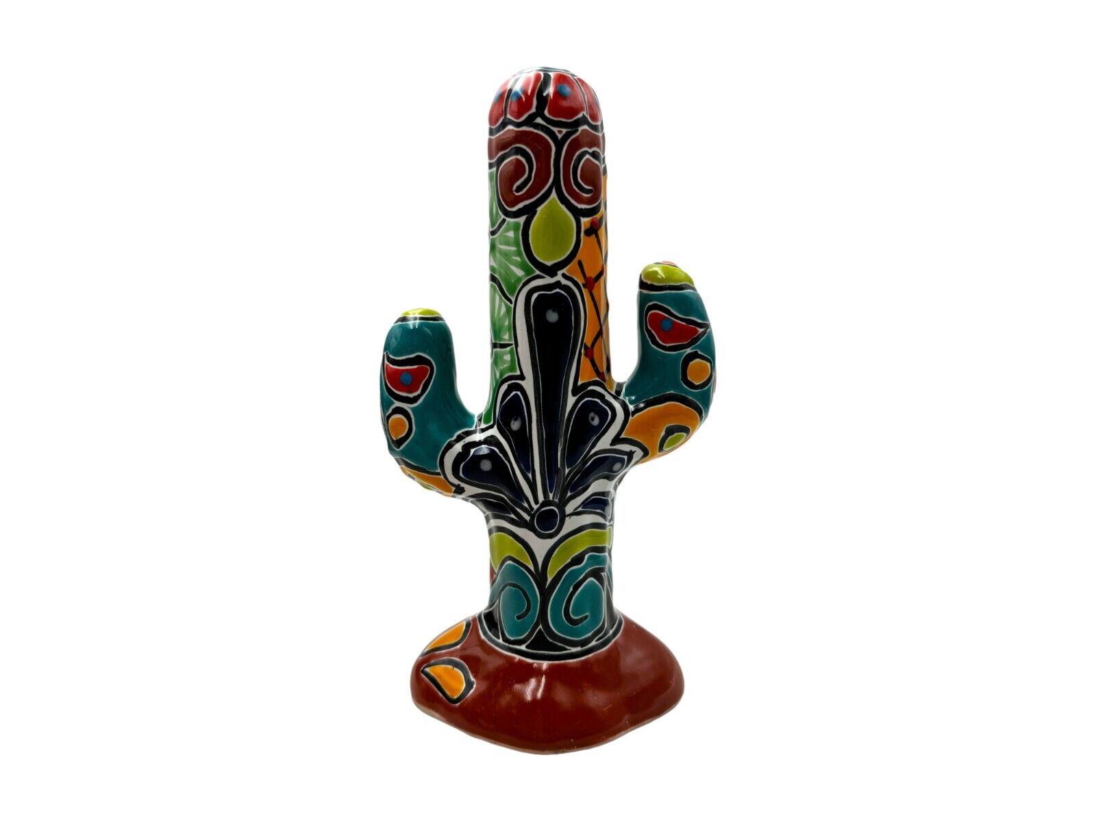 Talavera Cactus Sculpture Folk Art Mexican Pottery Home Decor Multicolor 10\