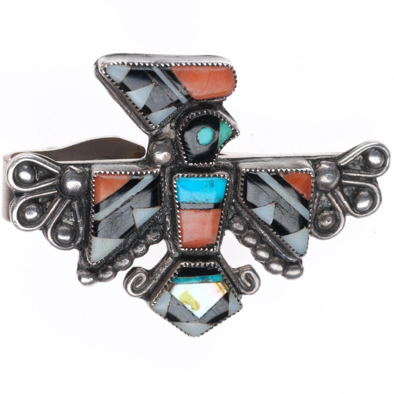 vintage c1950's Zuni sterling silver thunderbird inlay tie/dress clip vintage c1950's Zuni sterling silver thunderbird inlay tie/dress clip