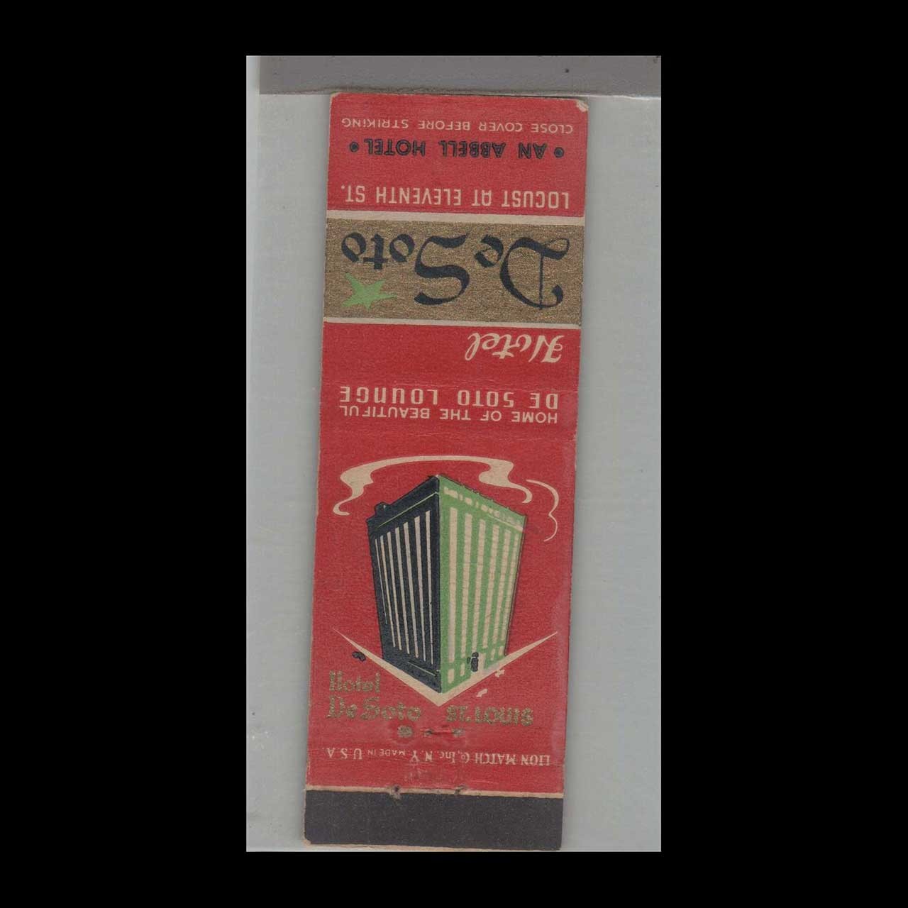 Matchbook Cover - Vintage Hotel - Hotel DeSoto St. Louis, MO