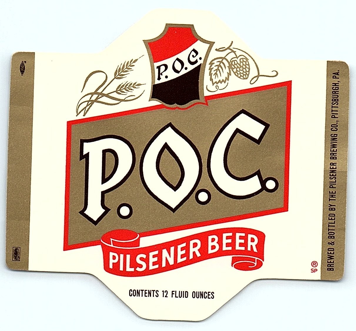 Vintage P.O.C. Pilsener Beer Label Pittsburgh PA 12 oz