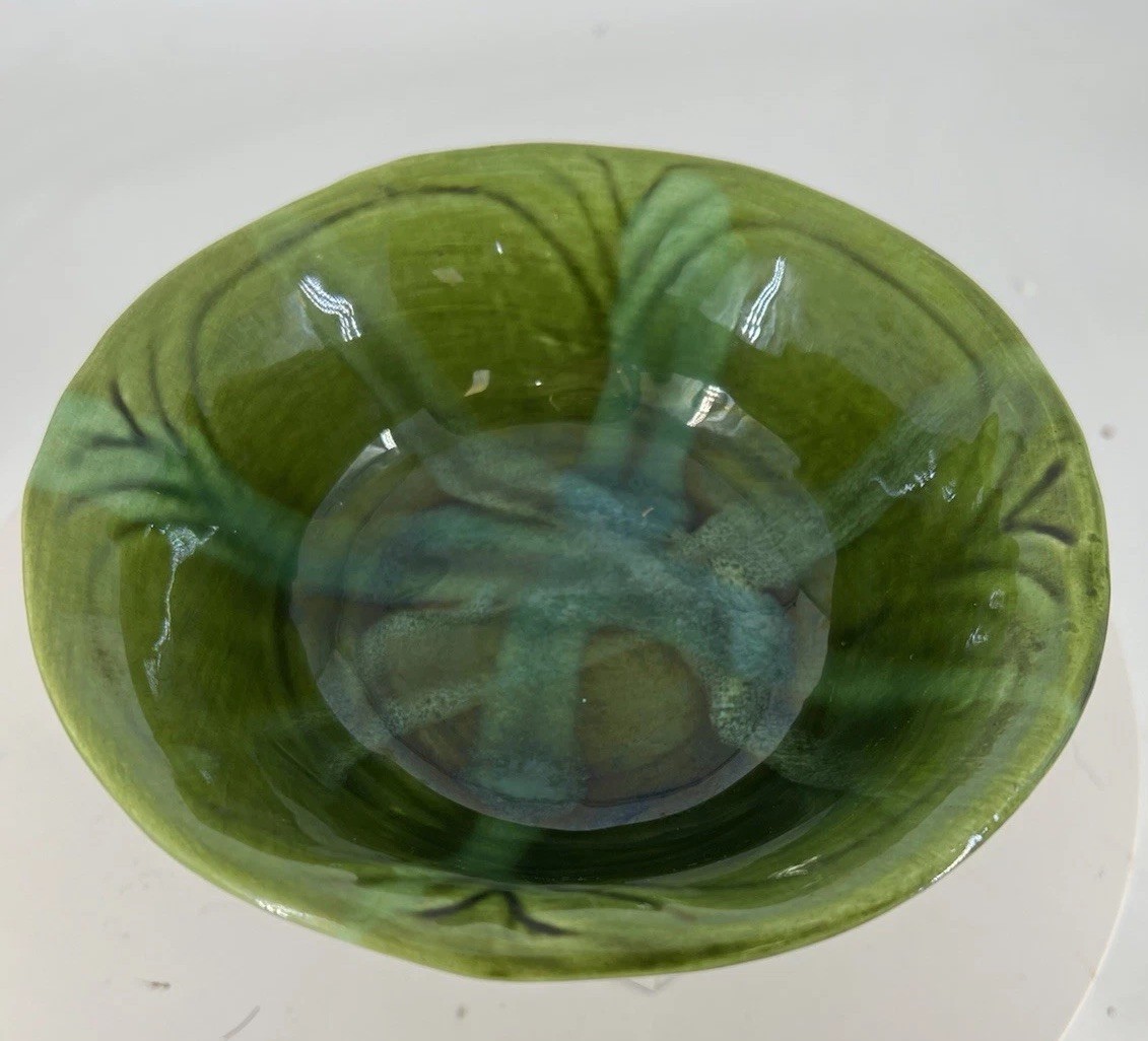 Vintage MCM USA Pottery Bowl Green Drip Glaze 273 Mid Century Modern 7”