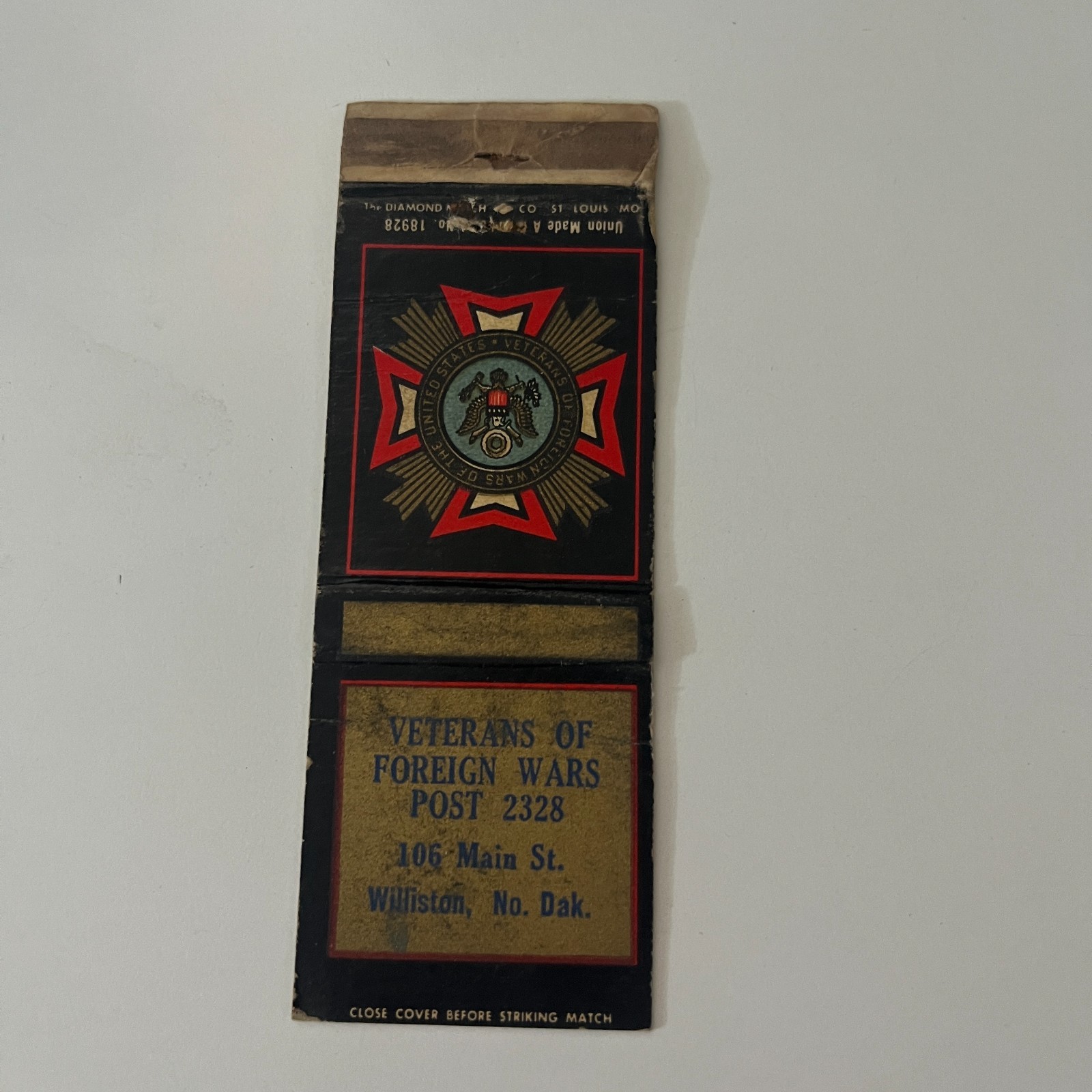 Veterans Of Foreign Wars Post 2328 Williston ND Vintage Matchbook Cover TMB41-3