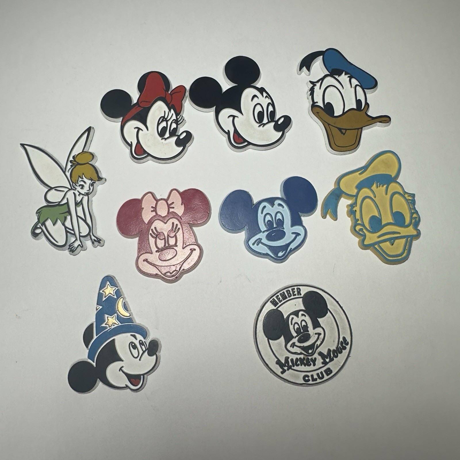 9 Vtg 1960's-80's +1 WALT DISNEY Rubber Fridge Magnets Mickey Minnie Donald Tink