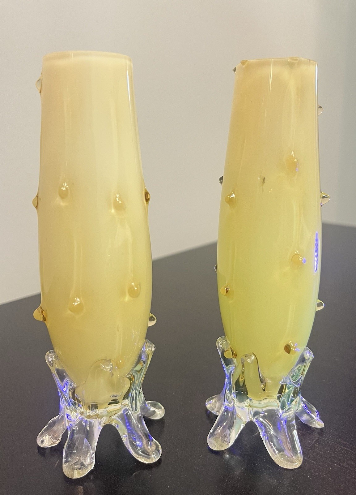 Rare Victorian Vaseline Thorny Glass Vases John Walsh Walsh English
