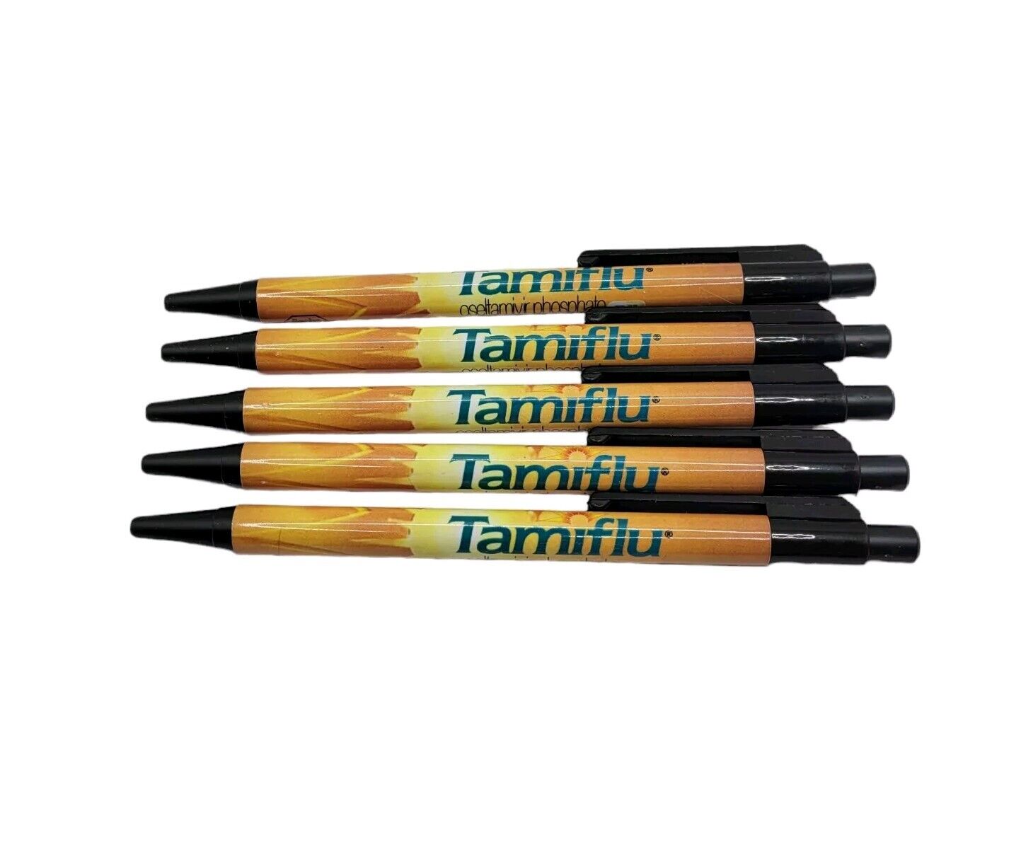 Lot Of 5 Tamiflu Drug Rep Pharmaceutical Promo Advertising Click Black Ink Pens