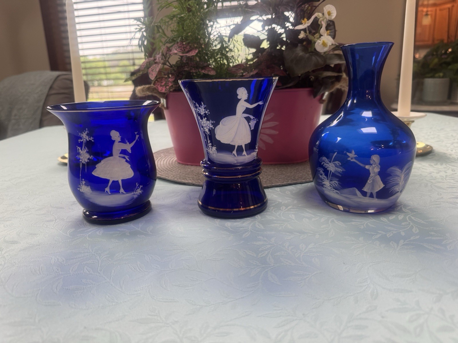 Mary Gregory Cobalt Blue Glass Antique, Victorian, Lot of 3 Pieces