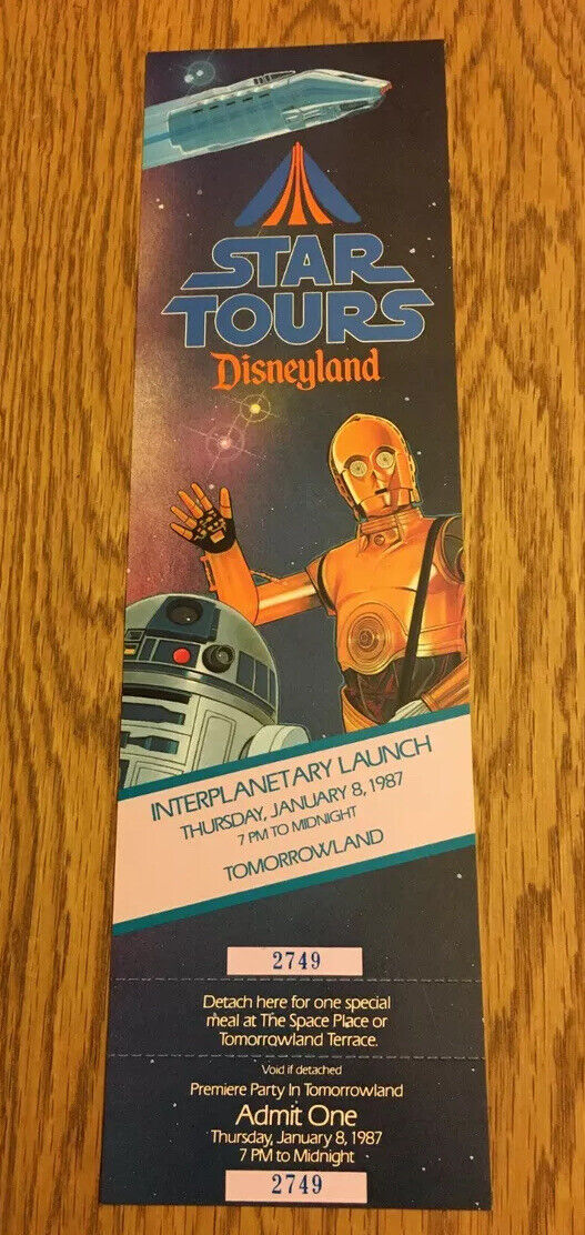 1987 Star Tours Disneyland Premier Interplanitary Launch Ticket- all stub attach