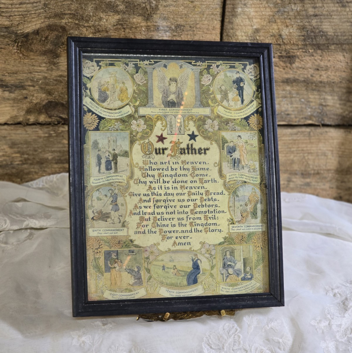 Antique 1880  Early 1900s Lord's Prayer 10 Commandments
