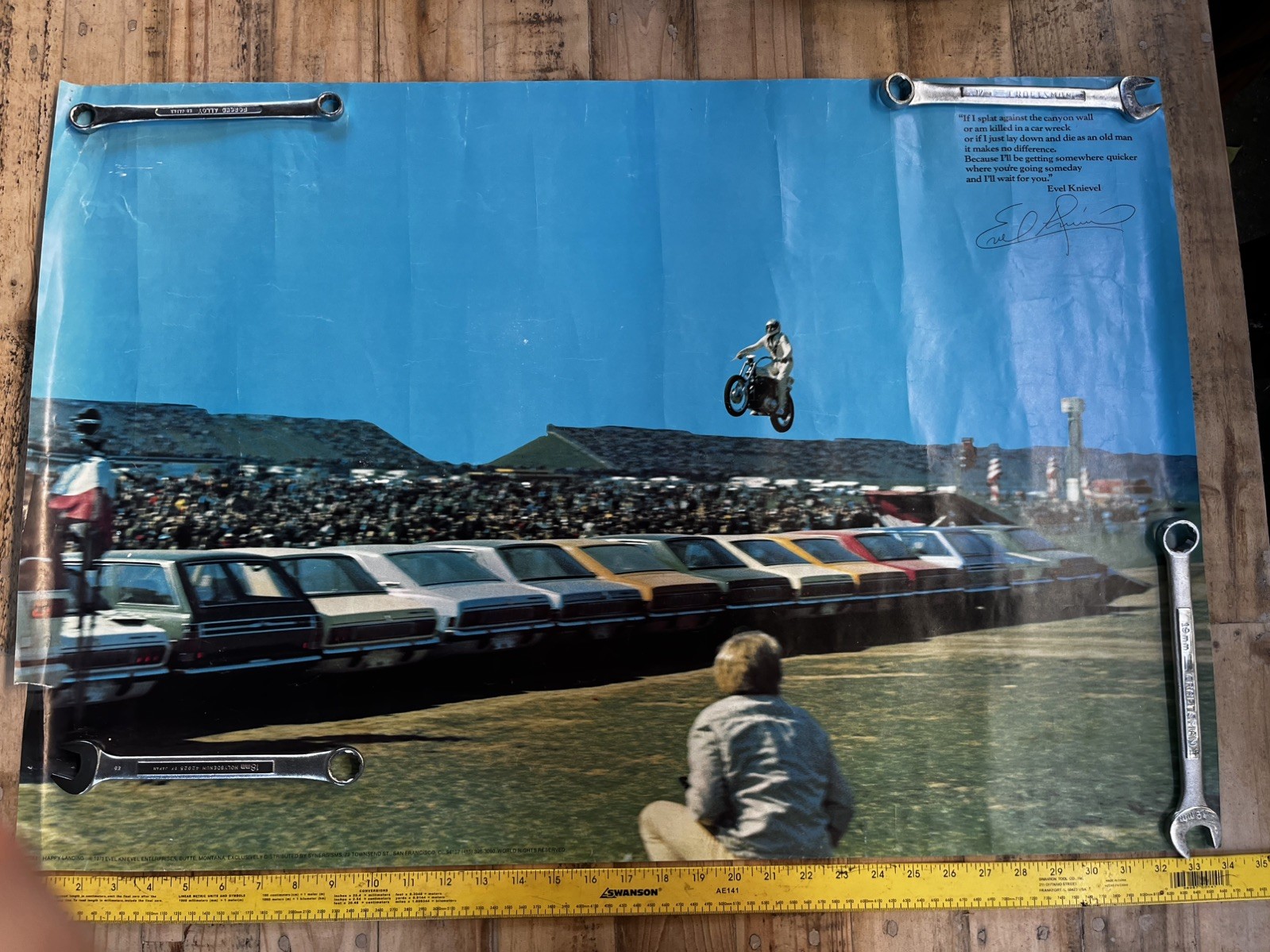 VTG 1973 Happy Landing Evel Knievel Harley Motorcycle Car Jump Stunt Man Poster