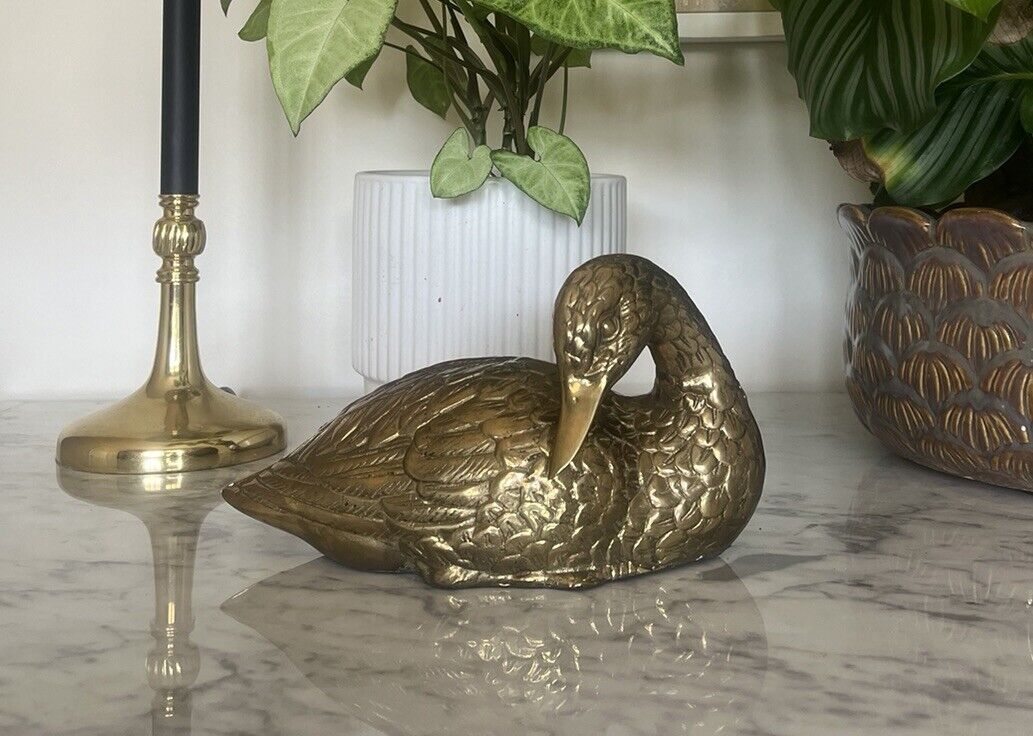 Vintage MCM Heavy Brass Handcrafted Duck  Mid Century Modern