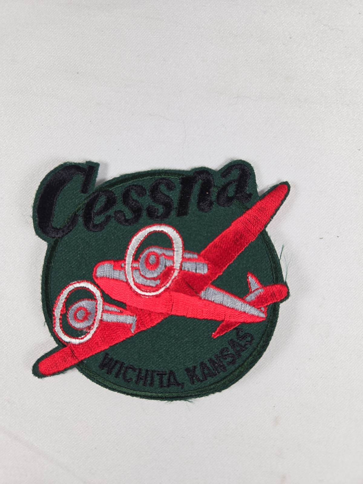 Vintage Cessna Aircraft Embroidered Patch - Wichita Kansas Twin Engine Red Green