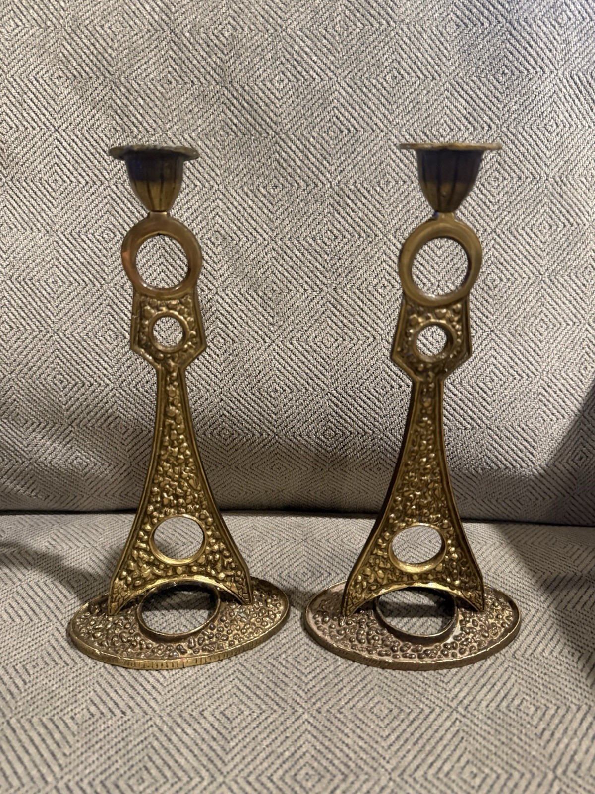 Vintage 1959 Ben Zion Jerusalem Israel Brass Shabbat Candlesticks Pair Signed