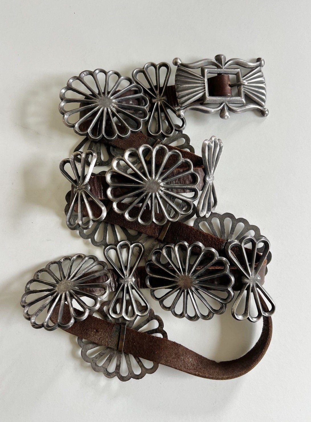 540g Massive OLD 1950\'s Navajo Sandcast Sterling Silver Butterfly Concho Belt