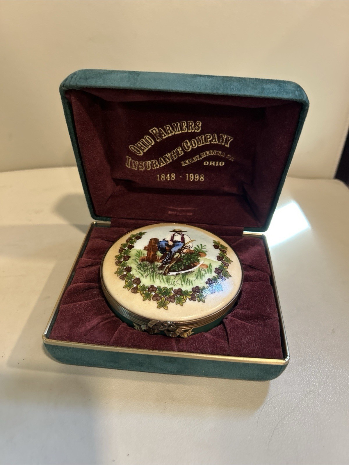 LIMOGES TRINKET BOX Ohio Farmers Insurance 1848-1998 LTD EDITION 2487/2500