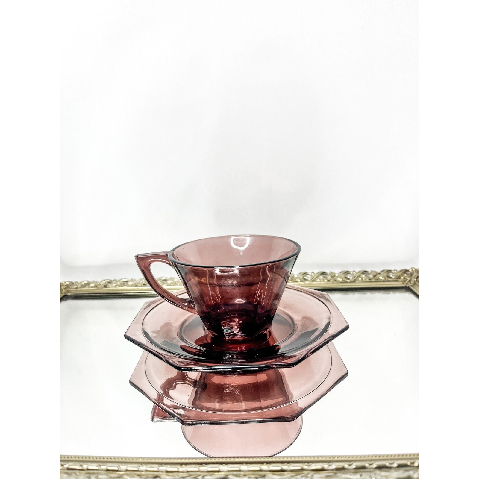 Vintage Hazel Atlas Moroccan Amethyst Glass Teacup and saucer