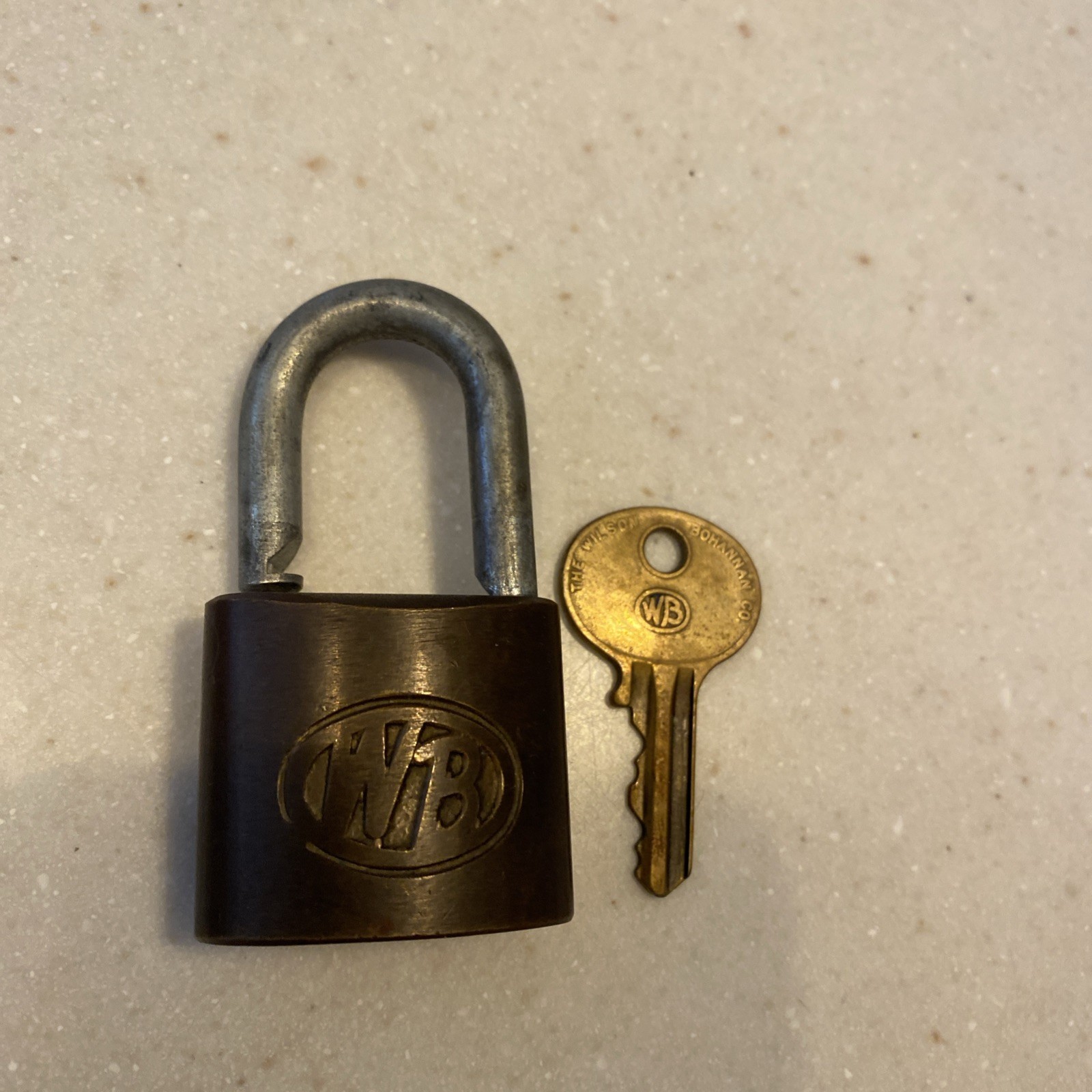 Vintage Wilson Bohannan WB Bell System Brass Padlock + Key Utility Lock