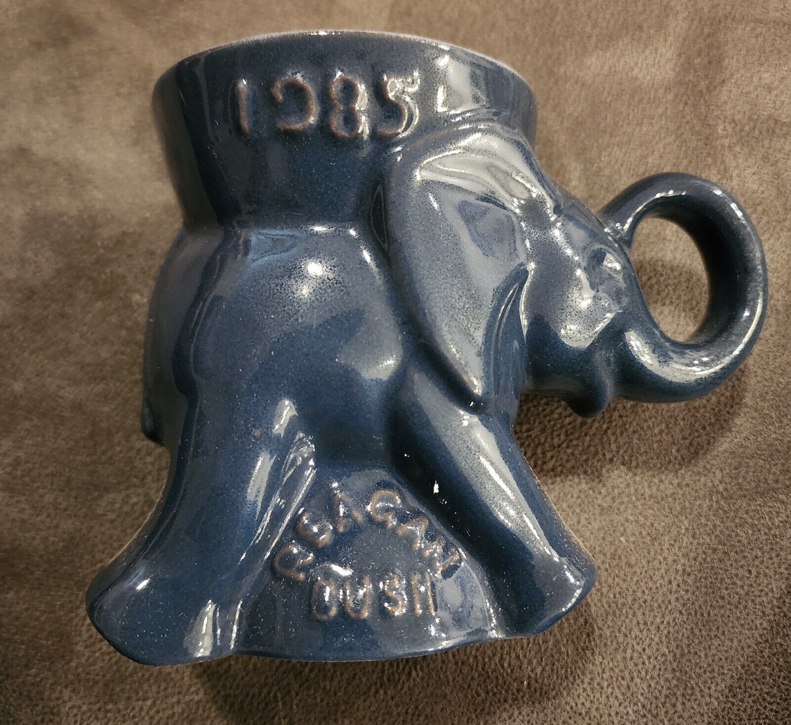1985 Frankoma Pottery Mug - GOP Republican Elephant - Reagan/Bush Dark Blue