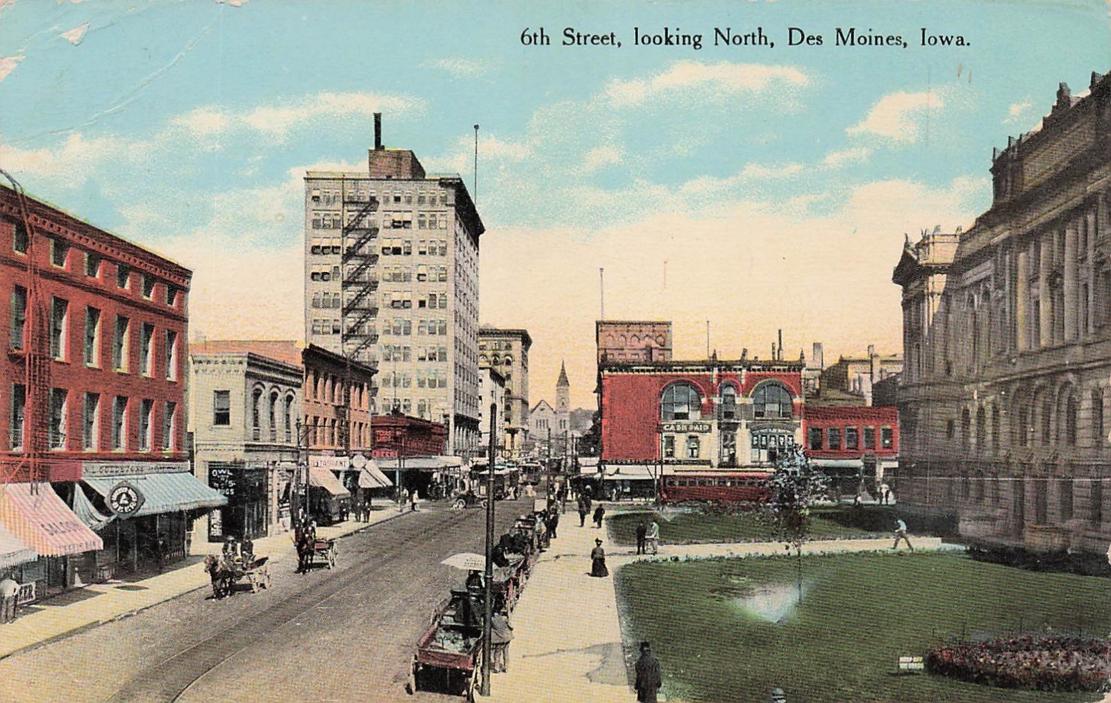 Des Moines IA Iowa Main 6th Street Downtown Church Early 1900s Vtg Postcard 1A