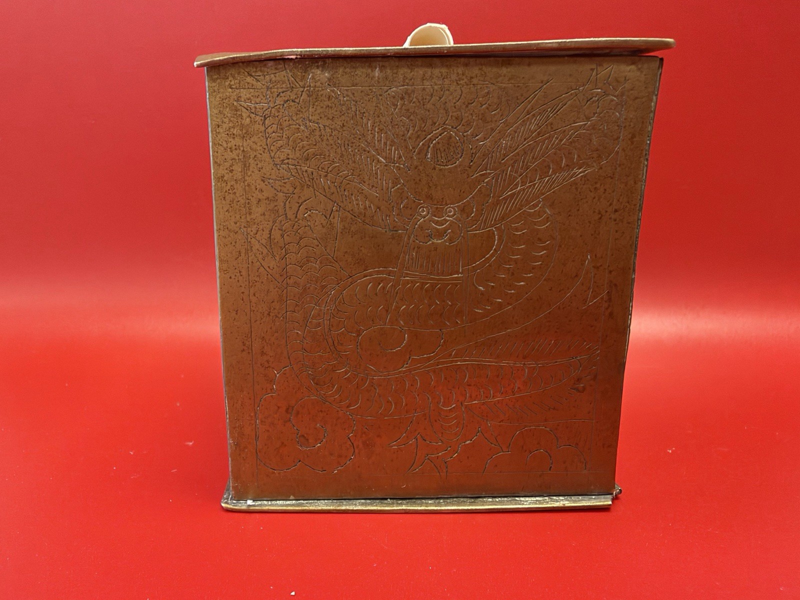 Vintage Etched Brass Cigarette Box Oriental Style Etchings  MCM