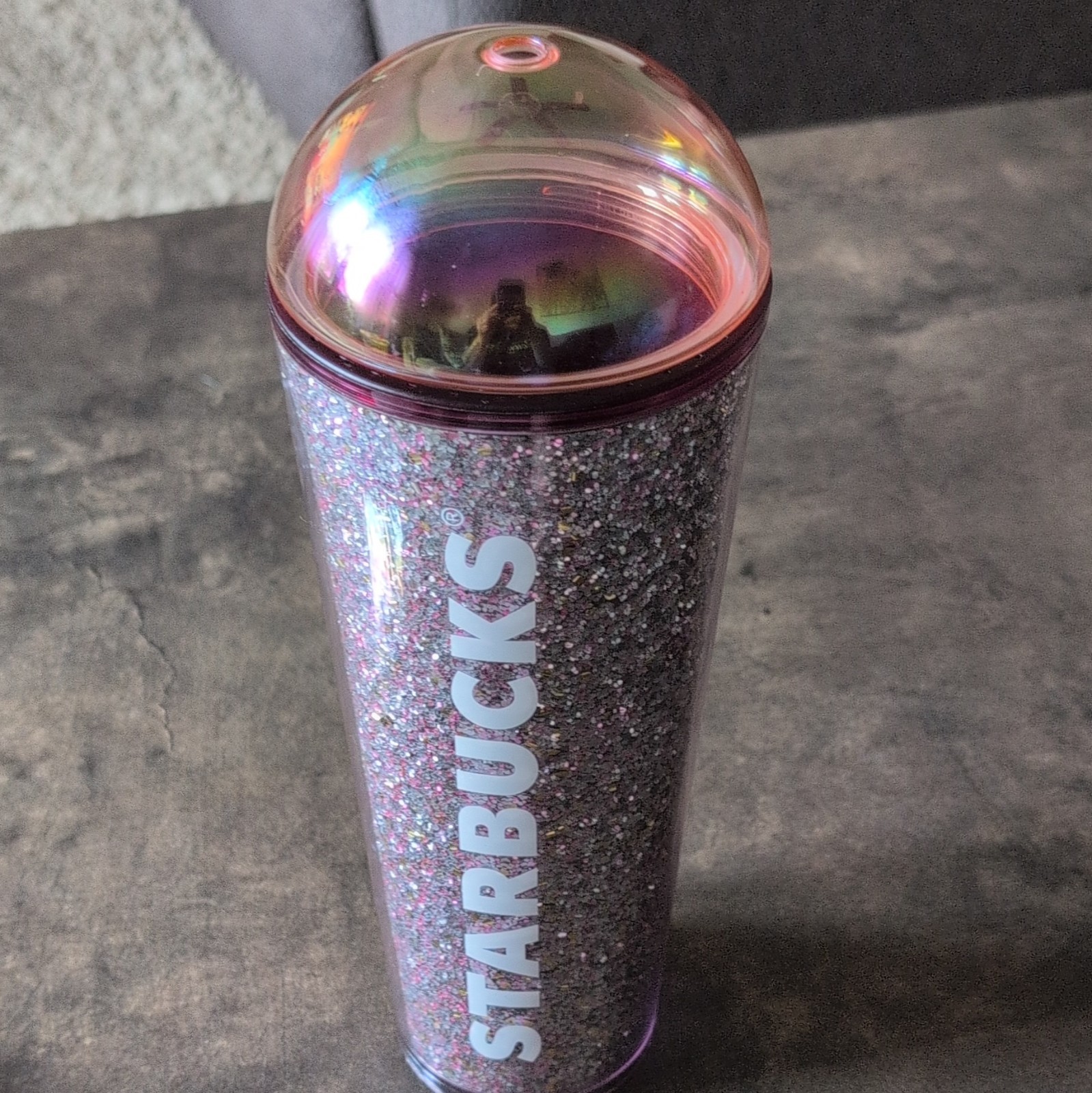 Starbucks Glitter Tumbler Cup Pink Purple Silver Iridescent w/ Dome Lid