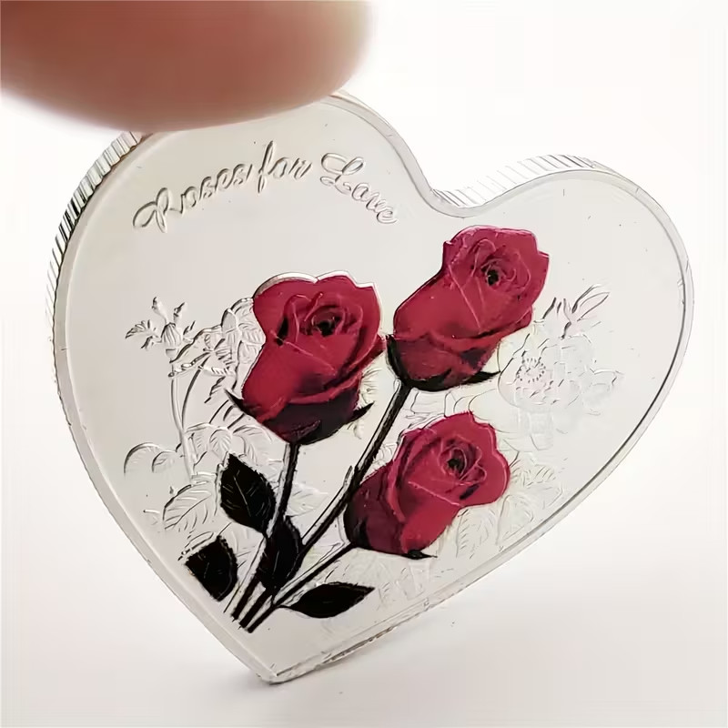 Heart-Shaped Elegant Rose Metal Challenge Coin with \