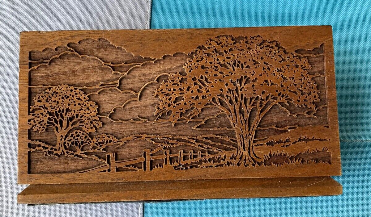  Vintage Carved Wood Letter Holder/ Desk Accessory Organizer