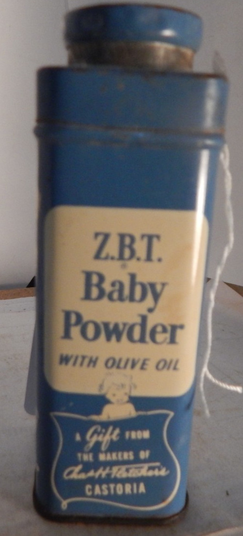 vintage small tin-ZBT baby Powder a gift from Castoria Centaur caldwell N.Y.,