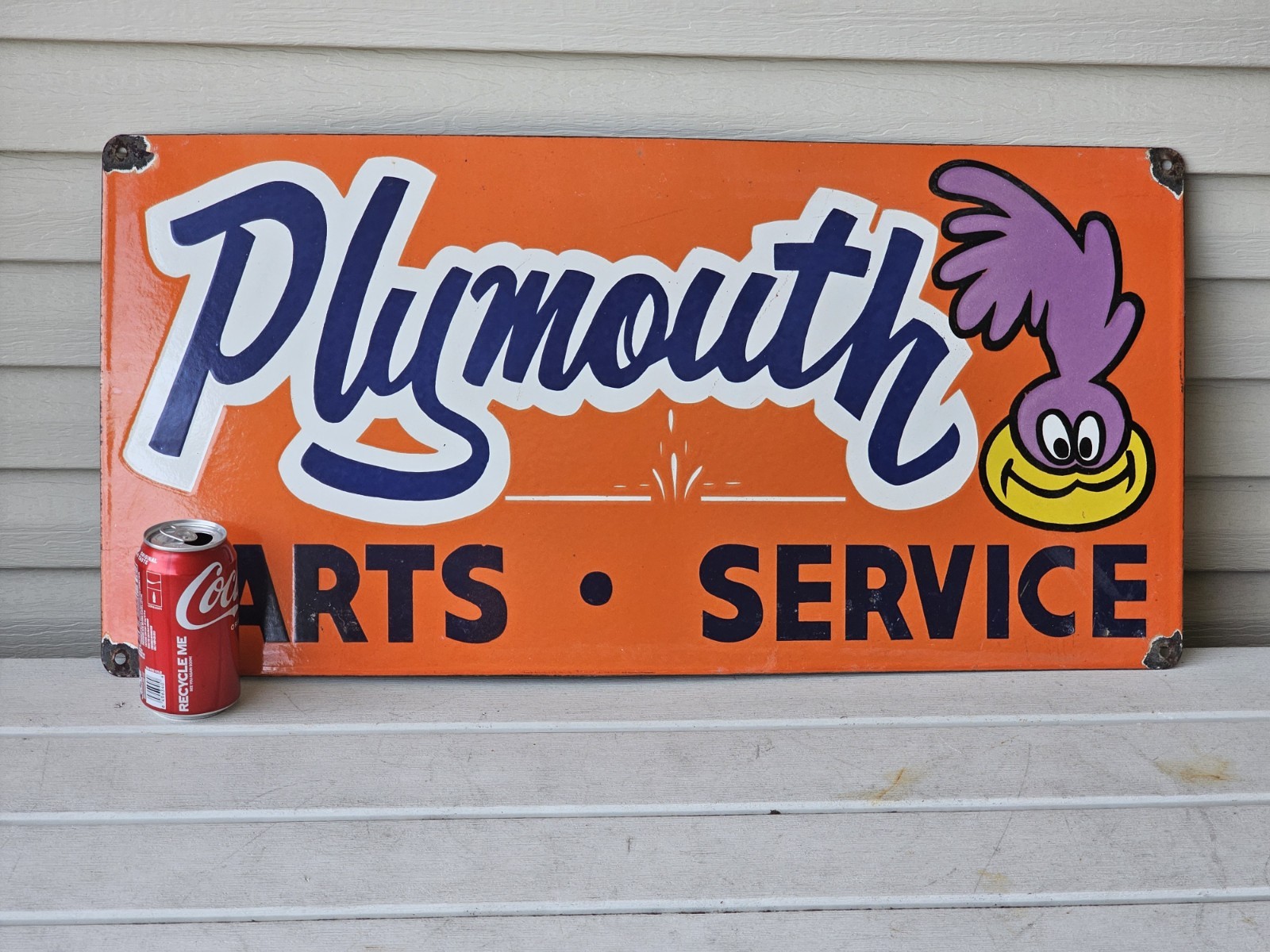GIANT VINTAGE PLYMOUTH PARTS SERVICE PORCELAINSIGN 30